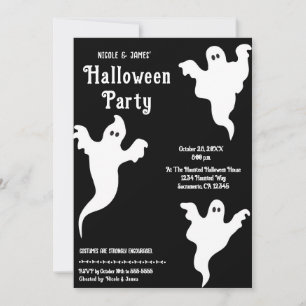 3 Geister Schwarz & Weiß Whimsical Halloween-Party Einladung