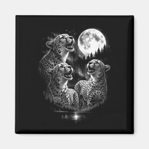 3 Geparden heulen am Mond im Vintage-Retro-Stil Magnet