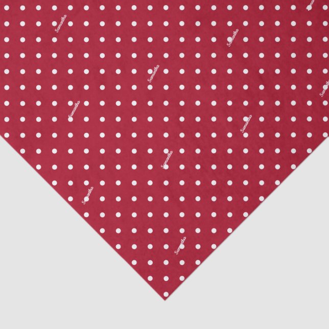 3 Gewebeblätter, Name auf roten und weißen Polka-P Seidenpapier (Ausschnitt)