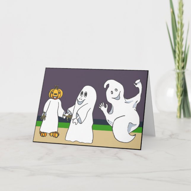 3 Ghosts Trick oder Treten Halloween Night Card Karte (Vorderseite)