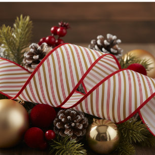 3" Gold- und Rot gestreifte Zuckerstangen-Weihnach Ripsband