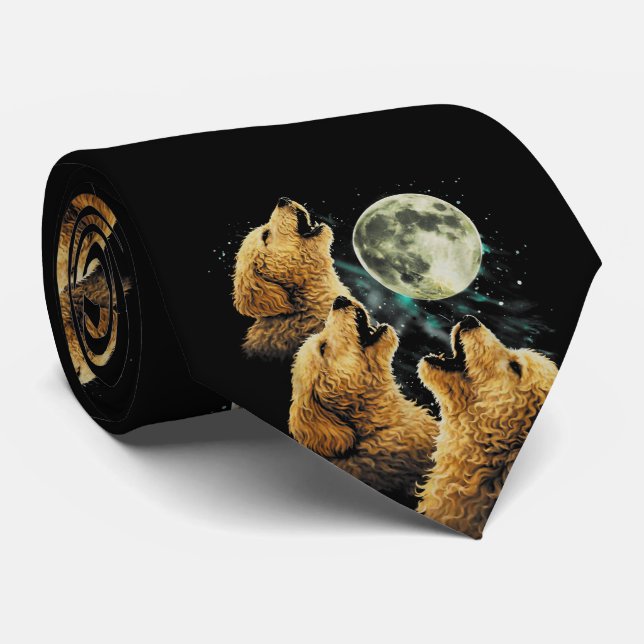 3 Golden Doodle Hunde heulen den Mond Cute Hunde Krawatte (Gerollt)