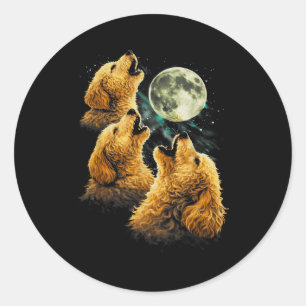 3 Golden Doodle Hunde heulen süß lustig Mond Runder Aufkleber