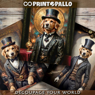 3 Golden Retriever im Belle-Epoque-Alter Geschenkpapier Set