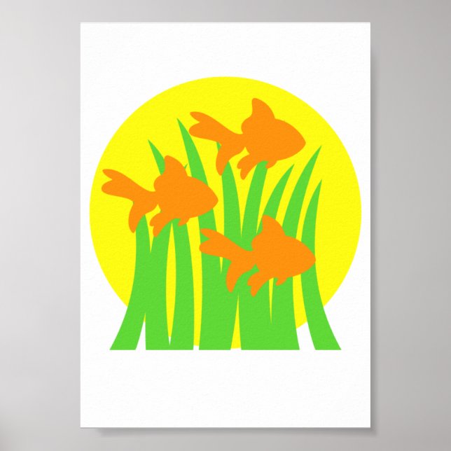 3 Goldfische unter Algen schwimmen Poster (Vorne)