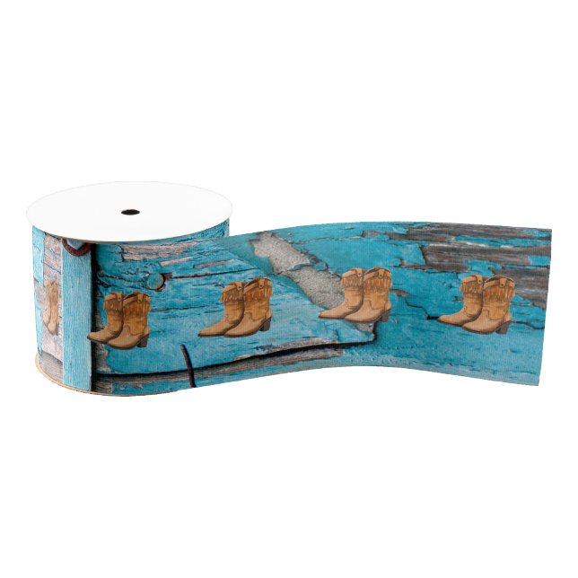 3" Grosgrain Ribbon Blue Wood Barn Doot Boots Co Ripsband (Spule)
