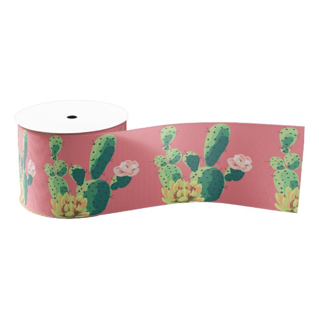 3" Grosgrain Ribbon Bohemisch Cactus succulents De Ripsband (Spule)