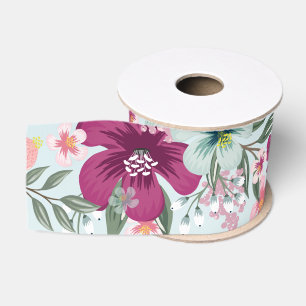 3" Grosgrain Ribbon tropische Blume auf Blue Ombre Ripsband