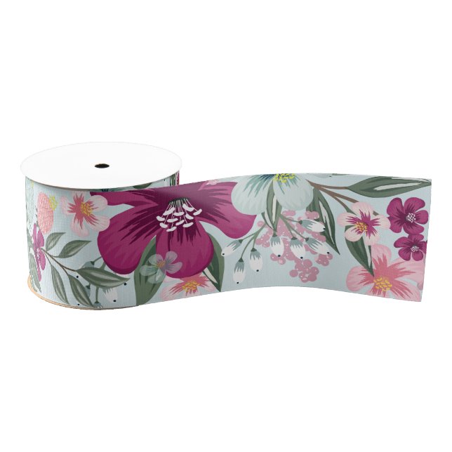 3" Grosgrain Ribbon tropische Blume auf Blue Ombre Ripsband (Spule)
