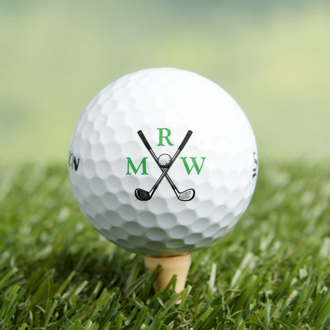 3 Grüne Anfangsbuchstaben gekreuzte Clubs Monogram Golfball (Insitu T-Shirt)