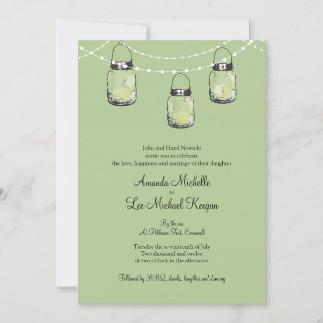 3 Hanging Mason Jars Wedding Einladung (Vorderseite)
