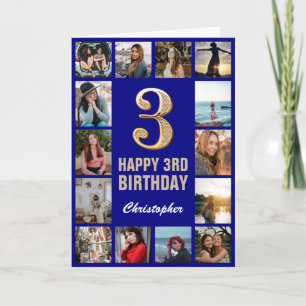 3. Happy Birthday Navy Blue & Gold Foto Collage Karte