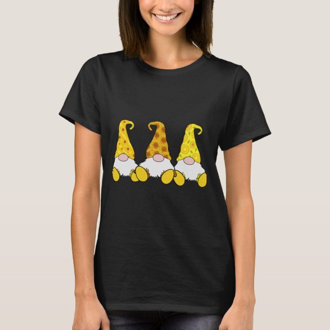 3 Happy Harvest Gnomes Sonnenblumen Fall Sommer T-Shirt (Vorderseite)