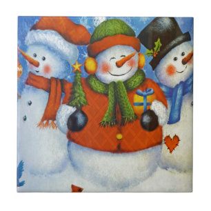 3 Happy Snowmen Fliese