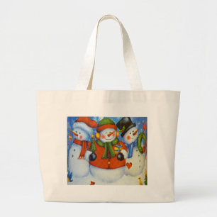 3 Happy Snowmen Jumbo Stoffbeutel