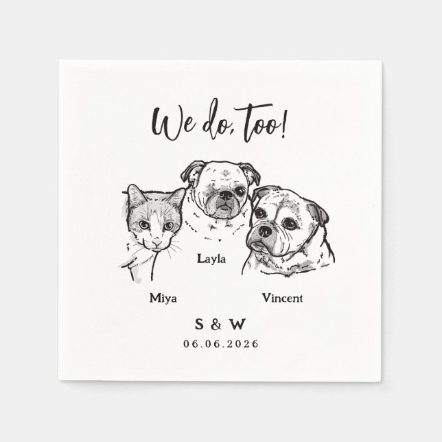 3 Haustiere Hochzeitsservietten Serviette (Vorderseite)
