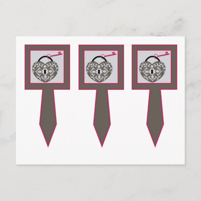3 Heart Lock Wedding Cup Cake Picks Postkarte (Vorderseite)
