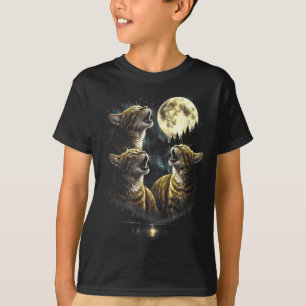 3 heulende Herbstkatze bei Mond Vintage lustig 80e T-Shirt