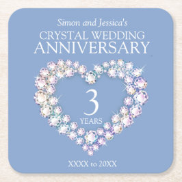 3. Hochzeitstag Herz Brauch Blau Rechteckiger Pappuntersetzer