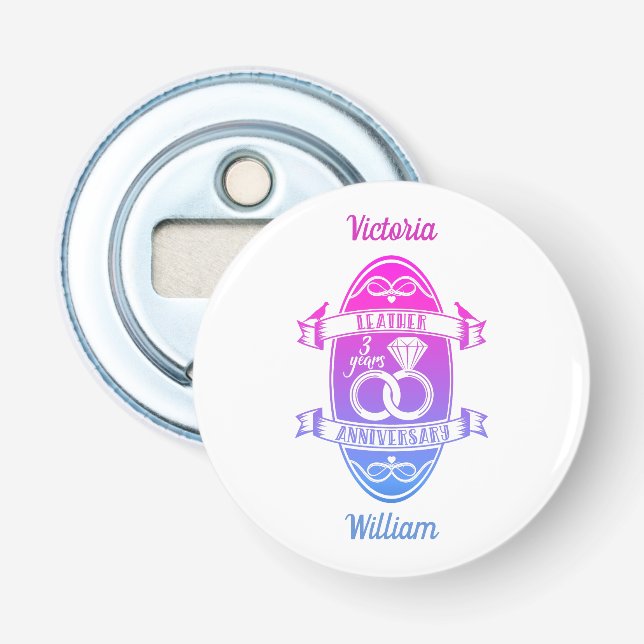 3. Hochzeitstag traditionelles Leder Flaschenöffner (Vorderseite)