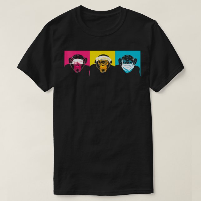 3 Hören Sie nicht, wie Affen sprechen, kein böser  T-Shirt (Design vorne)