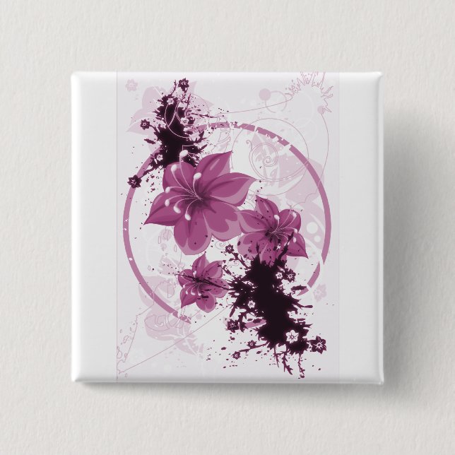 3 hübsche Blumen - Rosa Button (Vorderseite)