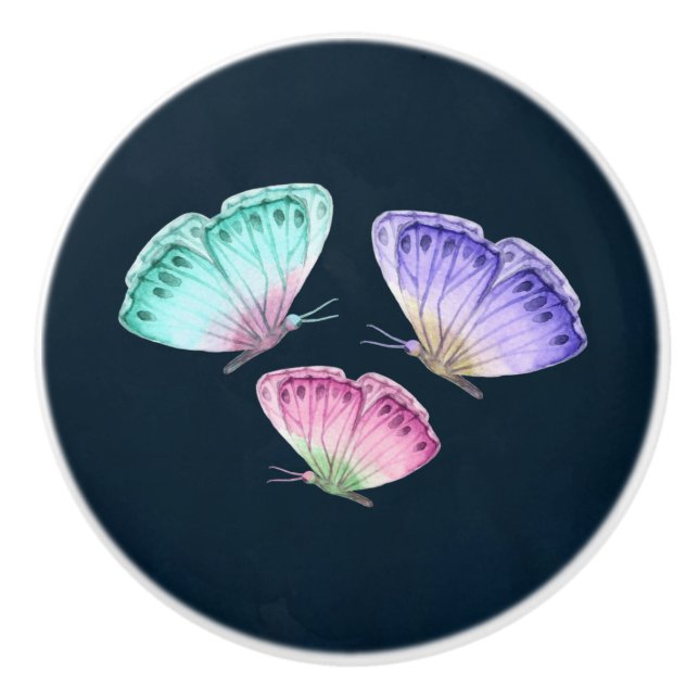 3 Hübsche Pastel-Aquarellbutterfische Keramikknauf (Vorderseite)