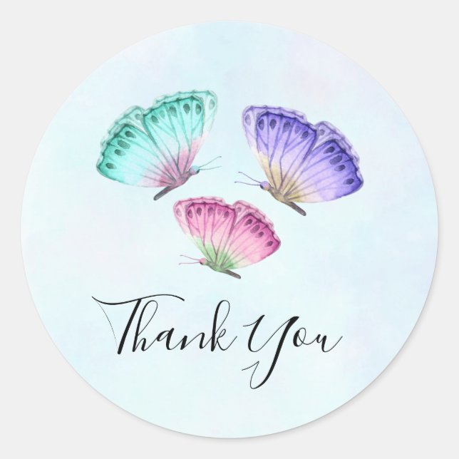 3 Hübsche Pastel Watercolor Schmetterlinge Vielen  Runder Aufkleber (Vorderseite)