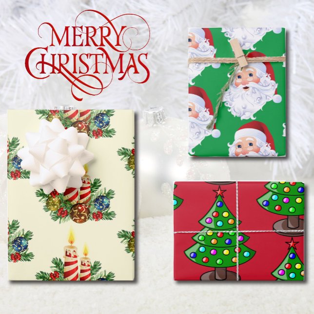 3 Hübsche Weihnachtskerze Geschenkpapier Set (Von Creator hochgeladen)