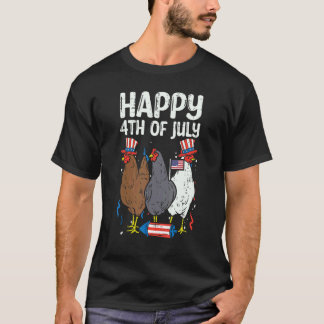 3 Hühner Glücklicher 4. Juli Bauernhof Patriotisch T-Shirt