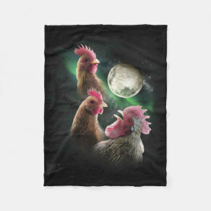 3 Hühner Mond Wolf Hühner heulende Wölfe Fleecedecke