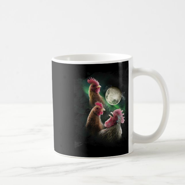 3 Hühner Mond Wolf Hühner heulende Wölfe  Kaffeetasse (Rechts)