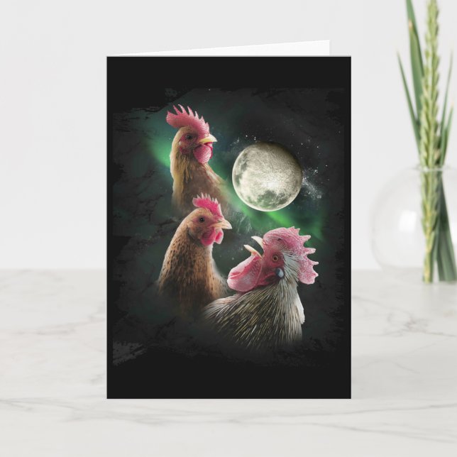 3 Hühner Mond Wolf Hühner heulende Wölfe  Karte (Vorderseite)