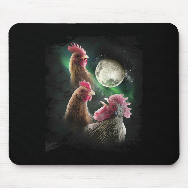 3 Hühner Mond Wolf Hühner heulende Wölfe  Mousepad (Vorne)