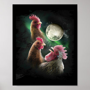 3 Hühner Mond Wolf Hühner heulende Wölfe  Poster