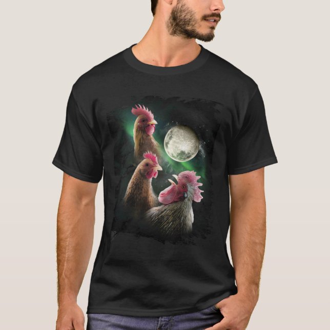 3 Hühner Mond Wolf Hühner heulende Wölfe  T-Shirt (Vorderseite)