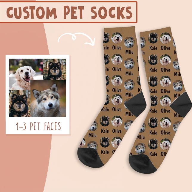 3 Hunde 3 Namen Personalisiertes Hunde-Foto auf br Socken (Von Creator hochgeladen)