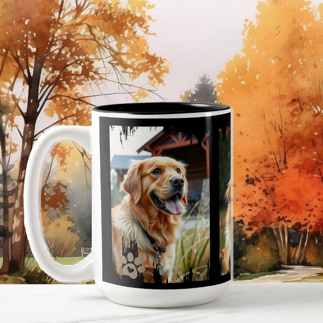 3 Hunde-Fotos Herz-Pfotenabdrücke Geschenk Zweifarbige Tasse (Von Creator hochgeladen)