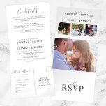 3 in 1 Elegantes Foto Hochzeit Tri-Fold Einladung<br><div class="desc">Elegant alles in einem minimalistischen Skript Hochzeit dreiteiligen Einladung mit einem weißen Hintergrund,  Fotos der Braut und Bräutigam,  Ihre Hochzeitsdetails,  eine Hochzeitseinladung und eine uAwg Essen-Eingang Postkarte für Ihre Gäste abschneiden und senden zurück.</div>