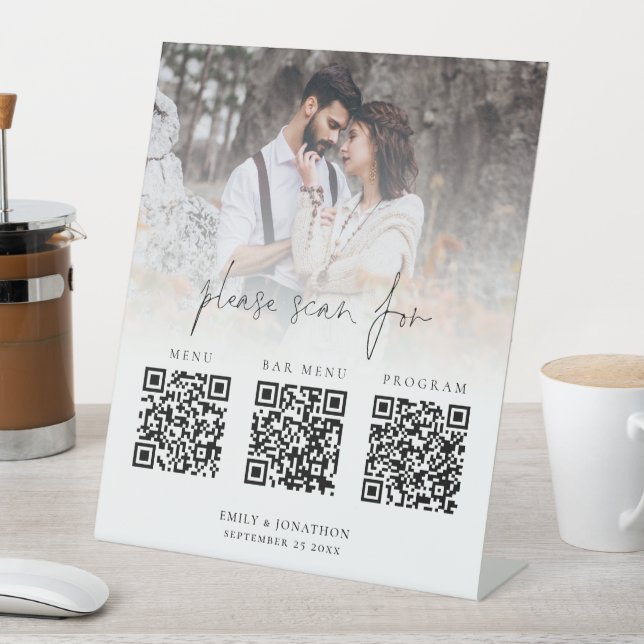 3 in einem Qr-Bar-Menü Programm-Foto Hochzeit Sockelschild (In Situ)