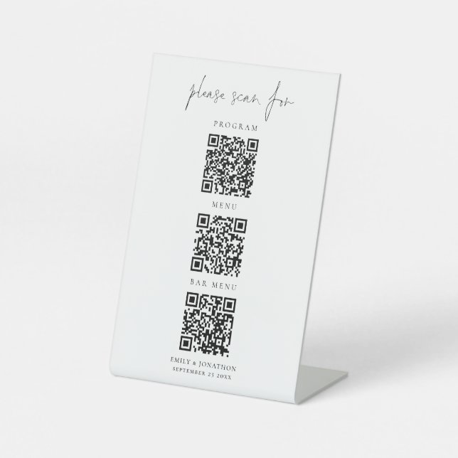 3 in einem QR-Code-Programm Bar Menu Skript Hochze Sockelschild (Vorderseite)