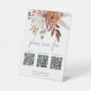 3 in einem QR Codes Bar Menu Programm Florals Wedd Sockelschild