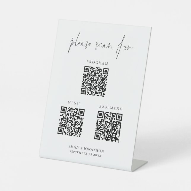 3 in One Qr Codes Bar Menu ProgrammskriptWedding Sockelschild (Vorderseite)