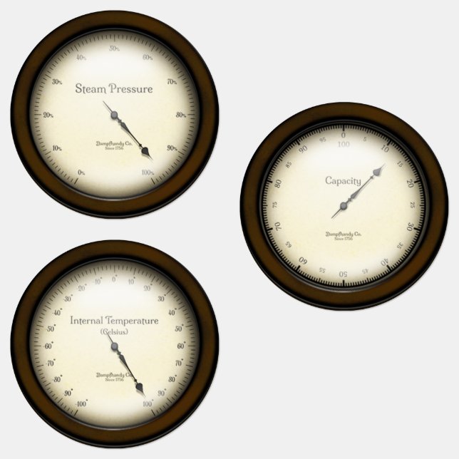 3 Industrial Meters Steampunk Cosplay & Decorating Etiketten (Gruppe)