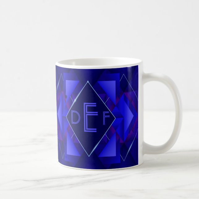 3 Initial Monogram Letter Blue Geometric Diamond C Kaffeetasse (Rechts)