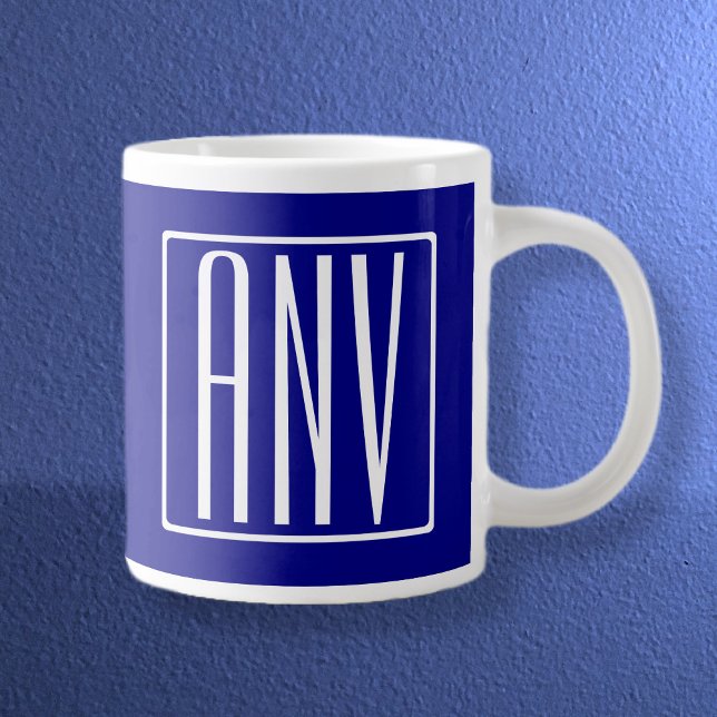 3 Initialen Monogramm | Marineblau & Weiß Jumbo-Tasse (Von Creator hochgeladen)