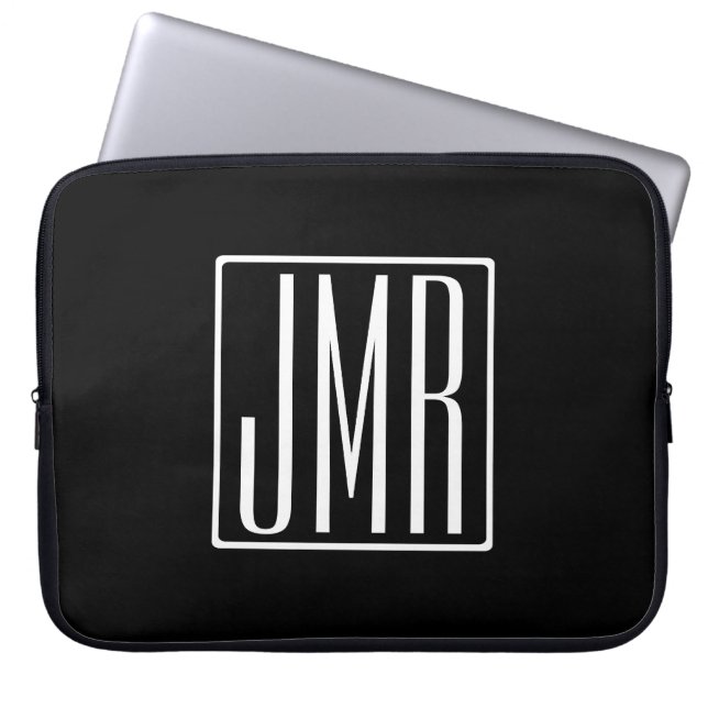 3 Initialen Monogramm | Schwarz & Weiß (oder DIY-F Laptopschutzhülle (Vorderseite)
