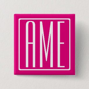3 Initialen Monogramm   Weiß auf Hot Pink Button