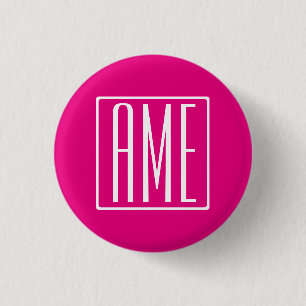 3 Initialen Monogramm   Weiß auf Hot Pink Button