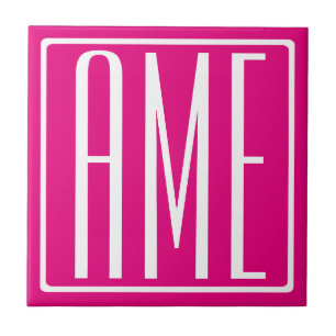3 Initialen Monogramm   Weiß auf Hot Pink Fliese